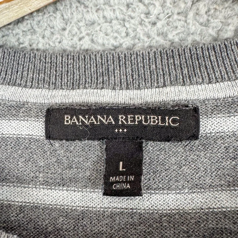 Banana Republic Sweater‎ Mens Large Gray Striped Crewneck Pullover Lightweight